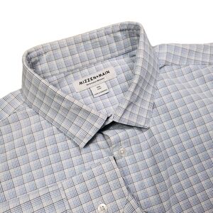 Mizzen Main Button Up Shirt Mens 2XL Trim Fit Blue Performance Plaid LS XXL